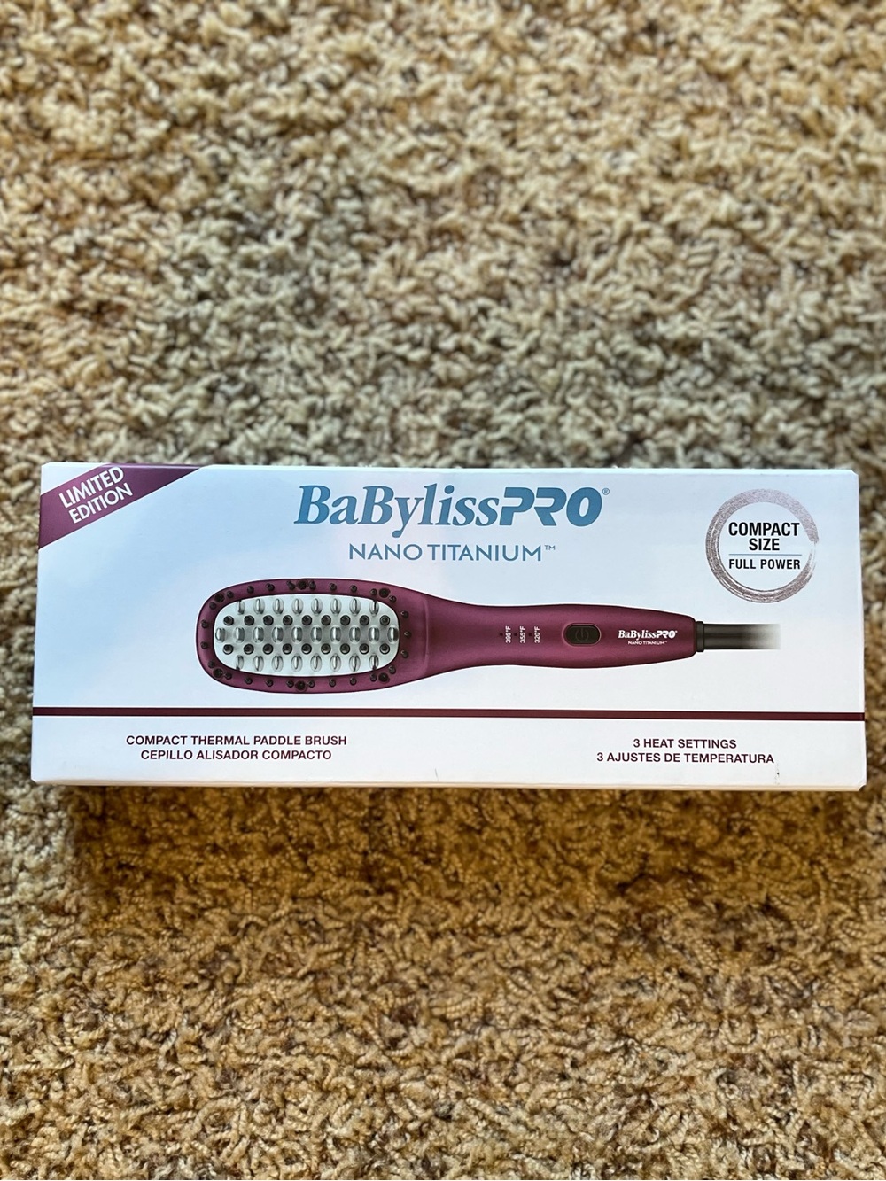 BaBylissPRO Nano Titanium Compact Thermal Paddle Brush - Burgundy
